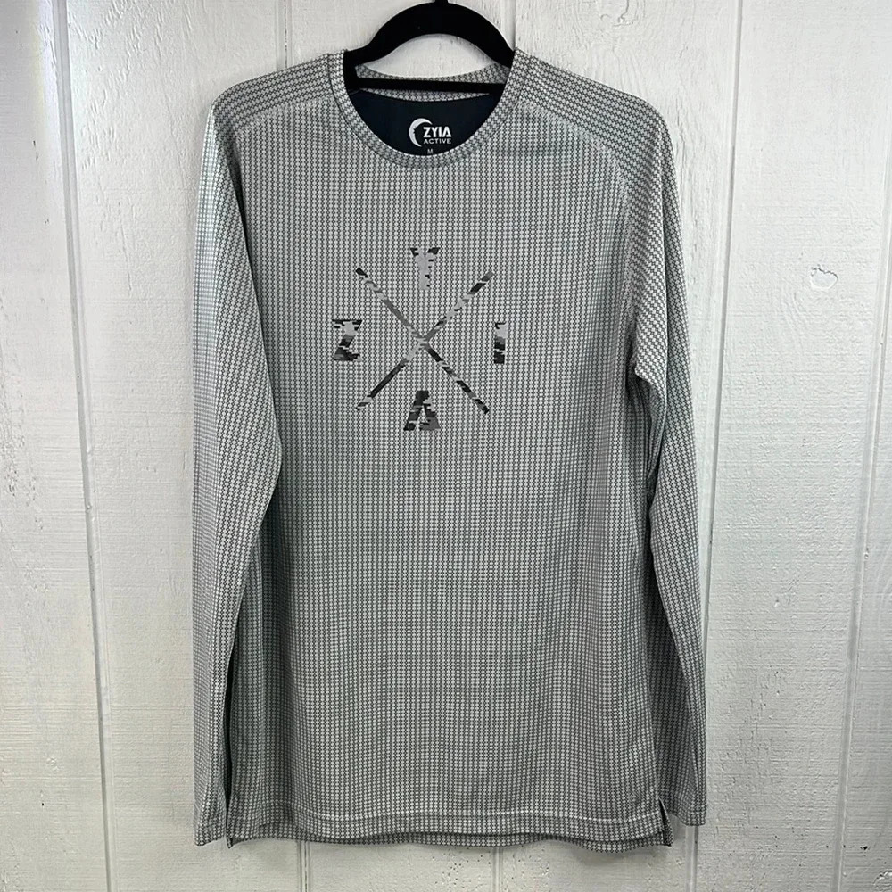 Zyia Active Men’s White Honeycomb X Logo Size Medium Long Sleeve Dry Fit Tee